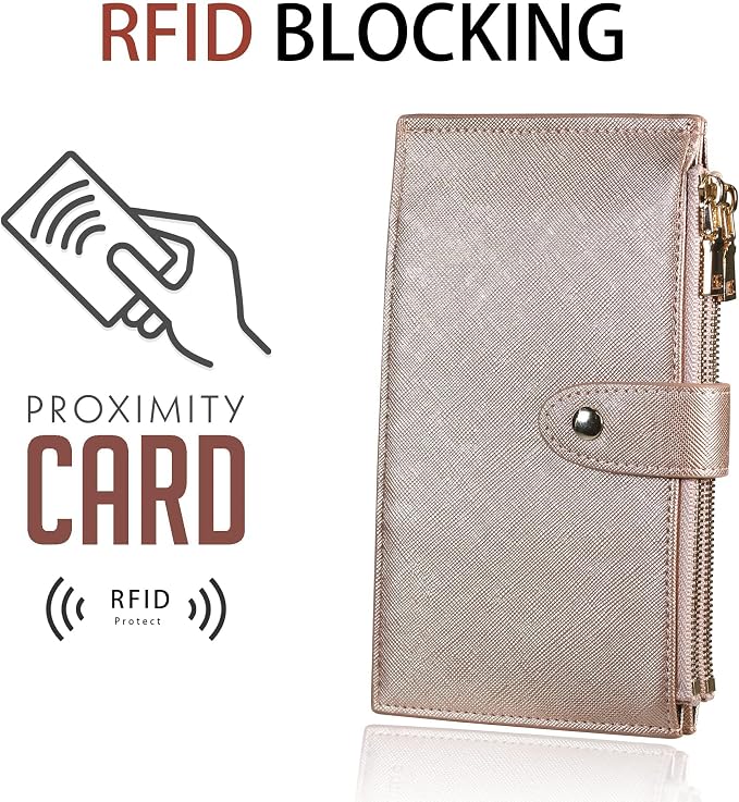 Travelambo RFID Wallet Women Large Size Bifold Multi Card Wallet Case with Zipper Pocke Credit Card Holder for Women - Image 3