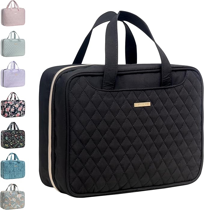 Everfun Travel Toiletry Bag with Hanging Hook and Leakproof Wet/Dry Compartments, Large Capacity Makeup Cosmetic Organizer for Women, 12x9x4.5 Inch, Black by EVERFUN