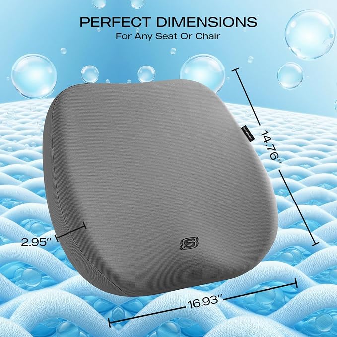 Skechers Seat Cushion Premium Gel & Memory Foam-Office Chair Cushion for Tailbone Pain Relief,Butt Pillow for Office Chair,Car seat Cushion,Long Sitting Office Workers,and Car Drivers,Gray - Image 4