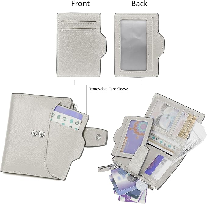 Women's RFID Blocking Leather Small Compact Bi-fold Zipper Pocket Wallet Card Case Purse with id Window - Image 3