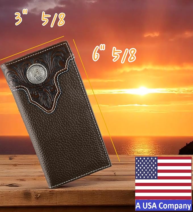 F&L CLASSIC Men's RFID Vintage Look Genuine Leather Long Bifold Wallet Checkbook Wallets,brown,240-81 - Image 2