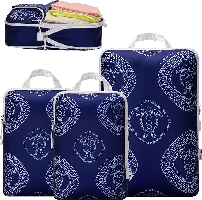 Space Saving Compression Packing Cubes for Kids & Women, Organizer Bags for Kids & Adults, Diaper Bag Organizer Set, Packing Cubes for Travel 3pc Set - Blue Turtle - Image 9