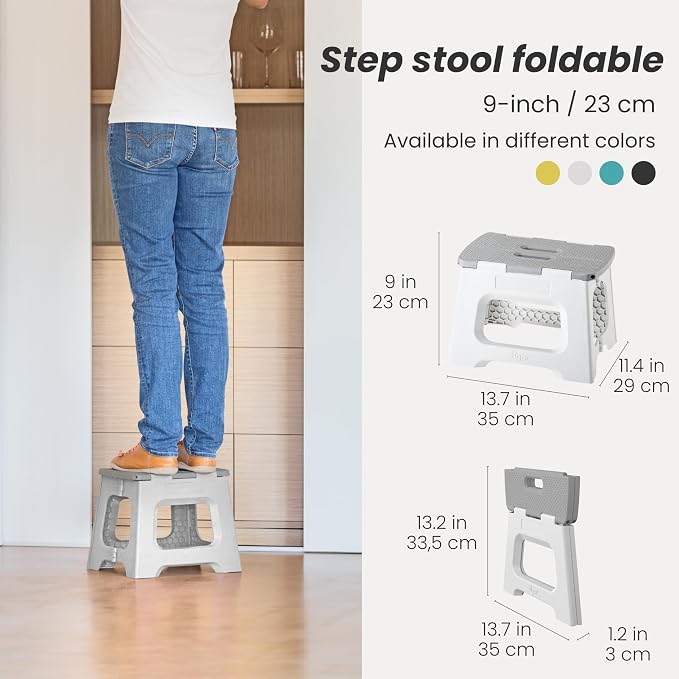Vigar Compact Foldable Step Stool, 9-Inch, Gray | For Adults Up to 330 Pound, Lightweight, Non-Slip Folding Design, Compact Step Stool, Space-Saving Household Use - Image 2