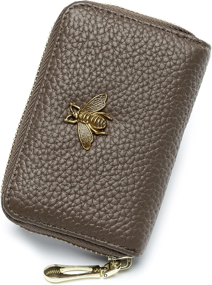 imeetu RFID Credit Card Holder, Small Card Wallet Women, Leather Card Case | Genuine Leather Women's Card & id Cases, Change Coin Purse with Zipper Keychain id Window, 20 Colors & 3 Styles, Daily, Gifts by imeetu