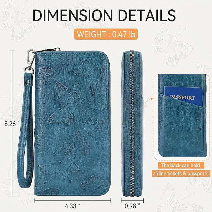 BELTANA Womens Wallet RFID Wallet Women with Passport Holder Butterfly Vegan Leather Multi Card Slots Wallets Large Capacity Wristlet Travel Purse for Women (Peacock-Blue) - Image 3