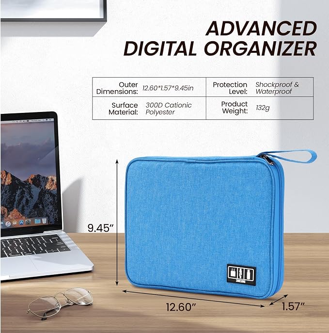 Cable Organizer Bag, Electronics Organizer Case for Tech Accessories | Store chargers, cables, power banks and adapters with elastic loops, mesh pockets and organized compartments for travel. - Image 2
