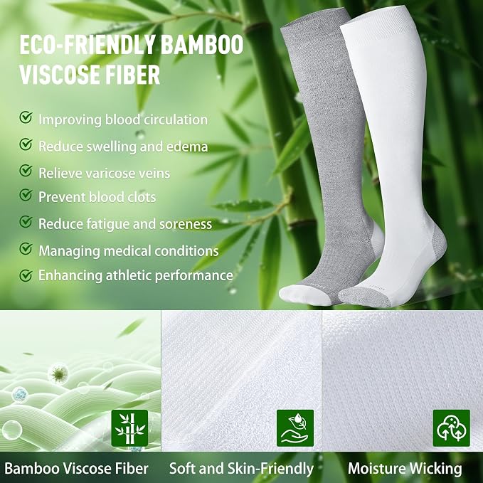 LEVSOX Bamboo Viscose Graduated Compression Socks for Women&Men - Cushioned Knee-High 15-20mmHg Support Socks - Image 5