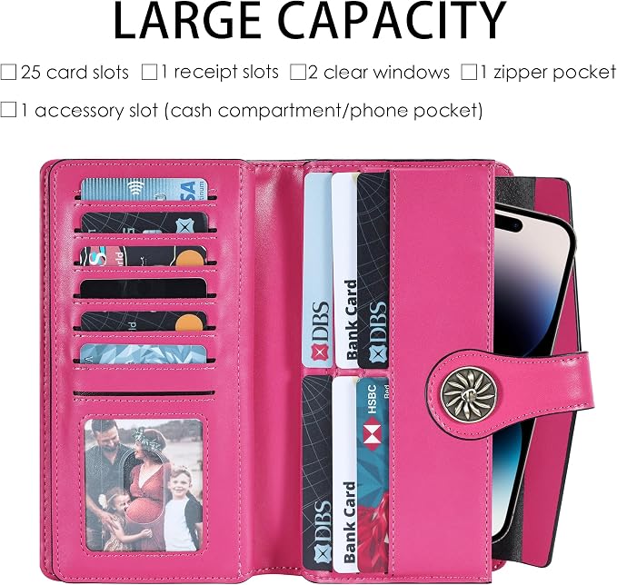 Travelambo Women's Wallet RFID Blocking Trifold Clutch Large Capacity Credit Card Holder Travel Purse - Image 3