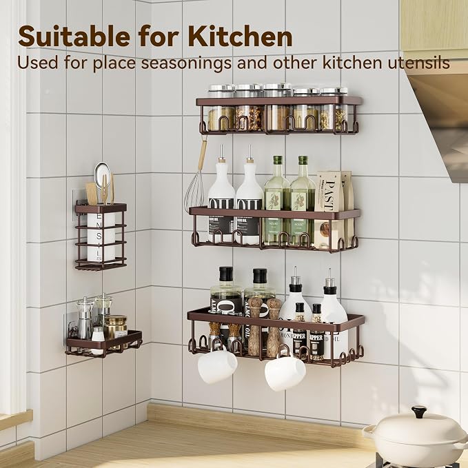 Shower Caddy Adhesive, Rustproof Shower Organizer, Wall Shower Rack | Large Capacity Shower Shelves for Inside Shower, Shampoo Shower Holder, Bronze, 3 Caddies, 1 Soap Dish, 1 Toothbrush Holder - Image 8