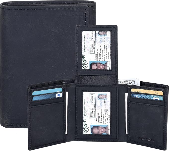 Real Leather Mens Trifold Wallet RFID Blocking Slim Minimalist Front Pocket - Thin & Stylish with ID Window in Gift Box - Image 4