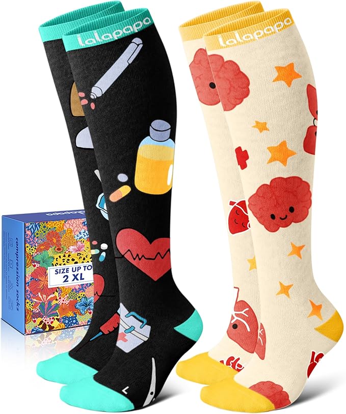 Thick Soft Cotton Compression Socks | 2 Pairs 15-20mmHg Cushioned Soft Breathable Comfortable Knee High Compression Socks for Women Men, Pregnancy Travel Nurse by Lalapapa