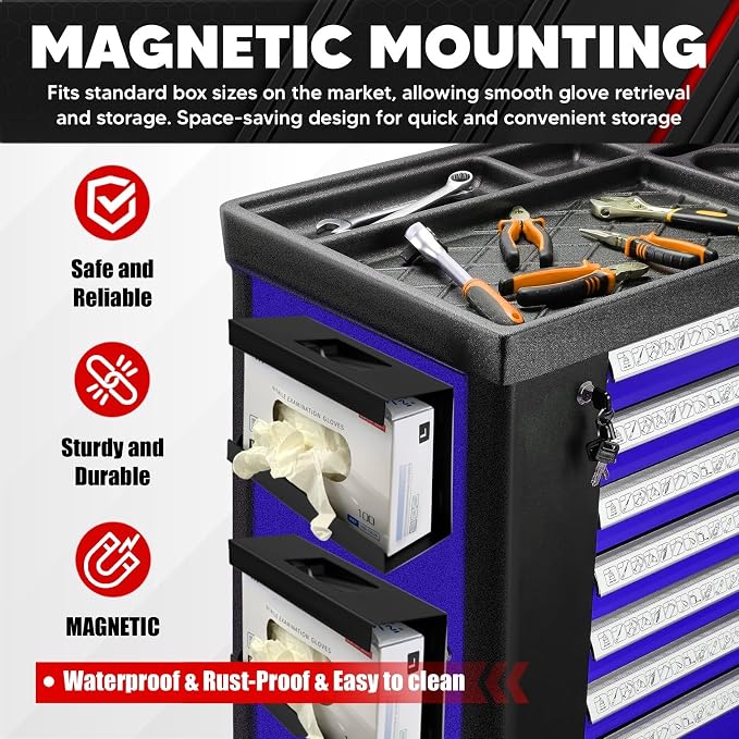 C&T 2 Piece Magnetic Glove Box Holder, Tissue Dispenser, Holds Boxes of Gloves, Towels, Wipes and Tissues,Suitable for Wall mounting, toolboxes, garages, workshops, Offices and Kitchens - Image 6