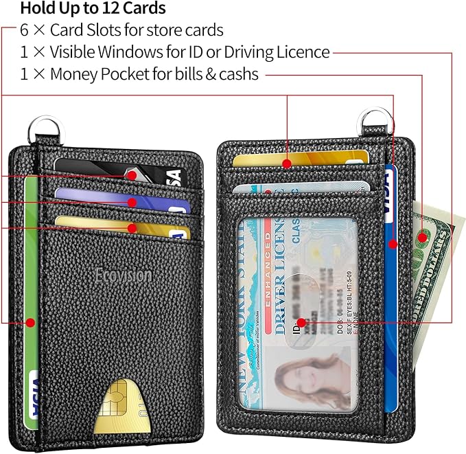 Slim Minimalist Front Pocket Wallet, RFID Blocking Credit Card Holder Wallet with Detachable D-Shackle for Men Women - Image 5