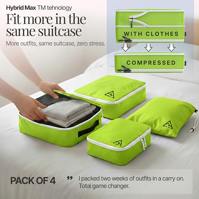 4-Piece Luxury Compression Packing Cubes & Bags for Travel – Maximize Space in Luggage with HybridMax Double-Capacity Design, 50 Luggage Tags, Patented Suitcase Organizer Bags, Lifetime Satisfaction - Image 2