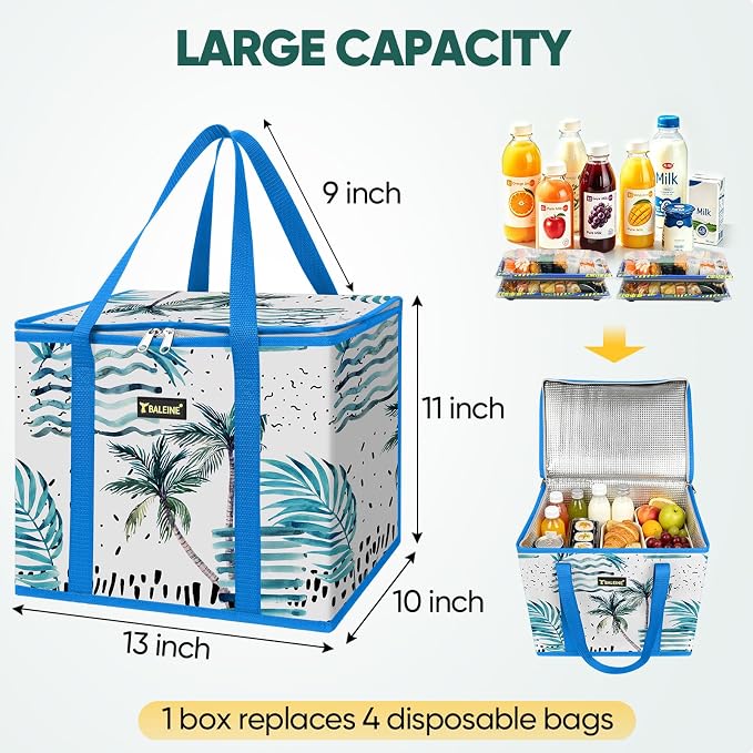 BALEINE 1PK Insulated Reusable Grocery Bag, Heavy Duty Shopping Tote | Foam & Foil Insulation, 9" Long Handles, Reinforced Bottom Keeps Upright, Fold Flat Storage, Water-Resistant Shopping Bag - Image 5