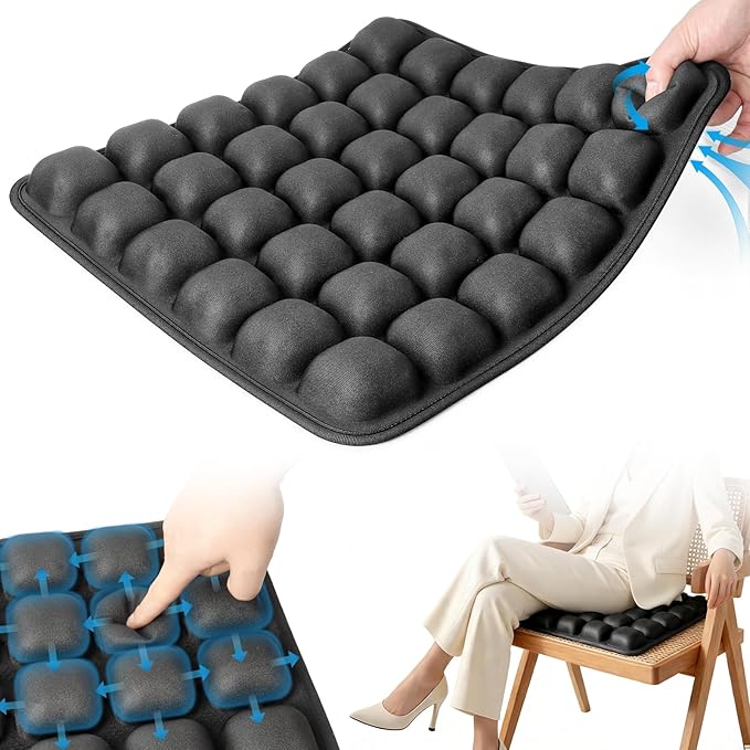 Upgrade Travel Cushion Airplane Seat, 3D Inflatable Seat Cushion, Adjustable Air Cushion with Non-Skid, Coccyx Tailbone Pain Relief Chair Pad for Office, Car, Wheelchair by Nisuez