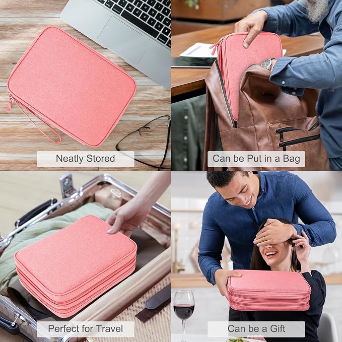 FYY Electronic Organizer, Travel Tech Pouch Bag, Extra Large, Pink | Wrist Strap, Waterproof, Double Layers Electronics Travel Case for iPad, Cord, Laptop Charger, Daily and Business Trips Use - Image 7