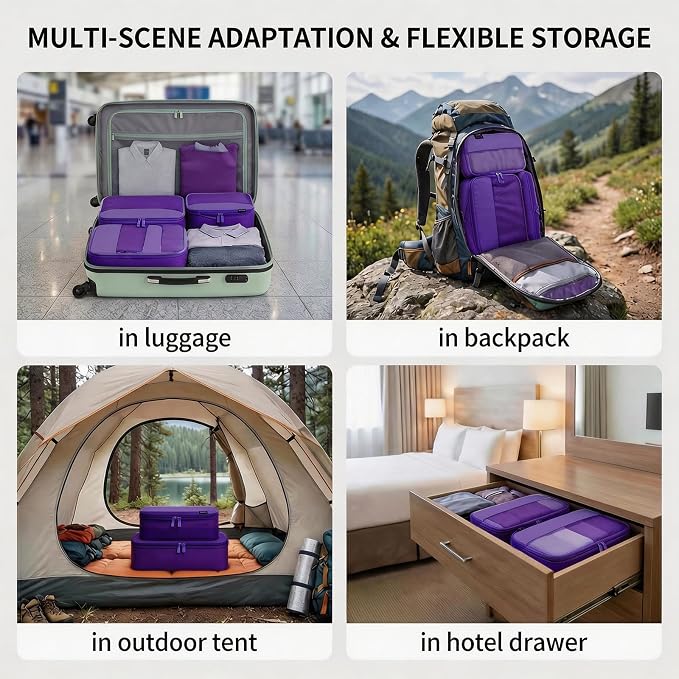 4 Piece Compression Packing Cubes for 3–7 Day Travel, Space Saving Travel Organizers with Breathable Mesh, Double-Zipper Packing Cubes for Carry-On & Suitcases (Lavender) - Image 5