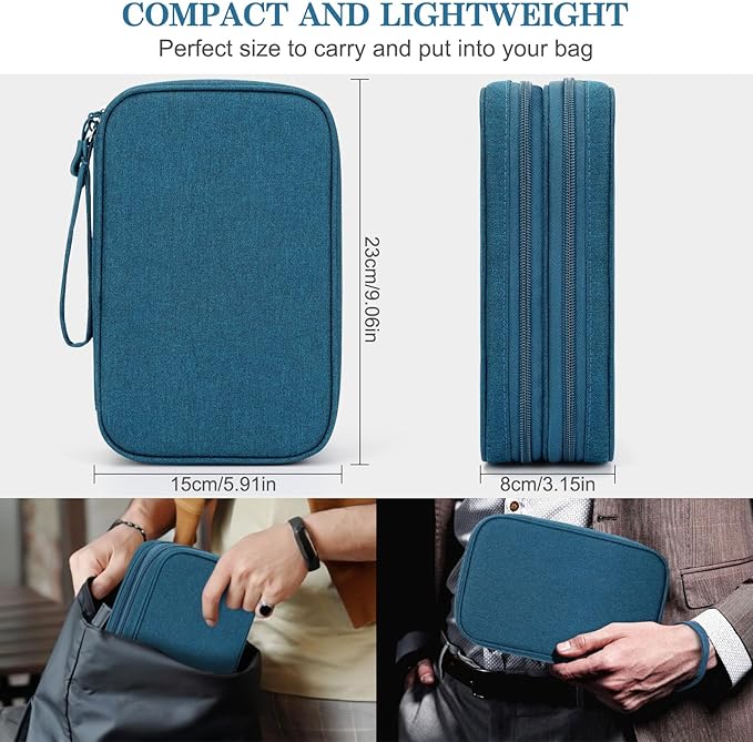 FYY Electronic Organizer, Travel Tech Pouch Bag, Large, Dark Green | Wrist Strap, Waterproof, Double Layers Portable Electronics Travel Carrying Case for Cord, Charger, Daily Business Trips Use - Image 2