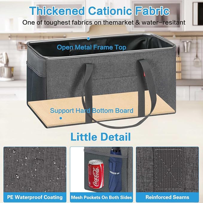 LHZK Standing Extra Large Utility Tote Bag with Metal Wire Frame and the Sides Rinforced, Extra Large Tote Bag with Handle, Reusable Grocery Bags Foldable, Beach Bag, Car Tote (Gray, 26''x15''x13'') - Image 4