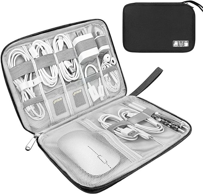 Lcsmaokin Electronics Organizer Travel Case,Electronic Accessories Storage Bag,Portable Waterproof Cable Organizer Bag,Travel Cord Organizer Bag for Small Charging Cord Storage,Cables,SD Card (Black) by Lcsmaokin