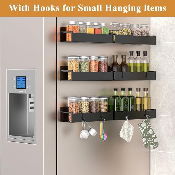 HuggieGems 6 Pack Magnetic Spice Rack Organizer for Refrigerator and Oven, Matt Black Fridge Organizers and Storage for Kitchen - Image 2