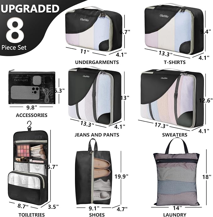 OlarHike 8 Set Packing Cubes for Travel,Gifts for Women Mom,Anti-Tearing Suitcase Organizer,with Over 1000 pcs Mesh Holes,Vacation Essentials & Accessories for Cruise Ship - Image 2