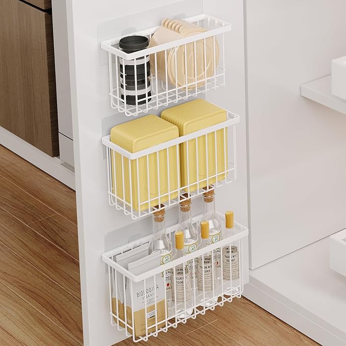 MUSTORN 3 Pack Adhesive Cabinet Door Organizer, Lid Organizers Inside Cabinet Food Container/Tumbler Lid Organizer and Storage Cup Lids Holder for Kitchen & Bathroom Wall Mounted(White) by MUSTORN