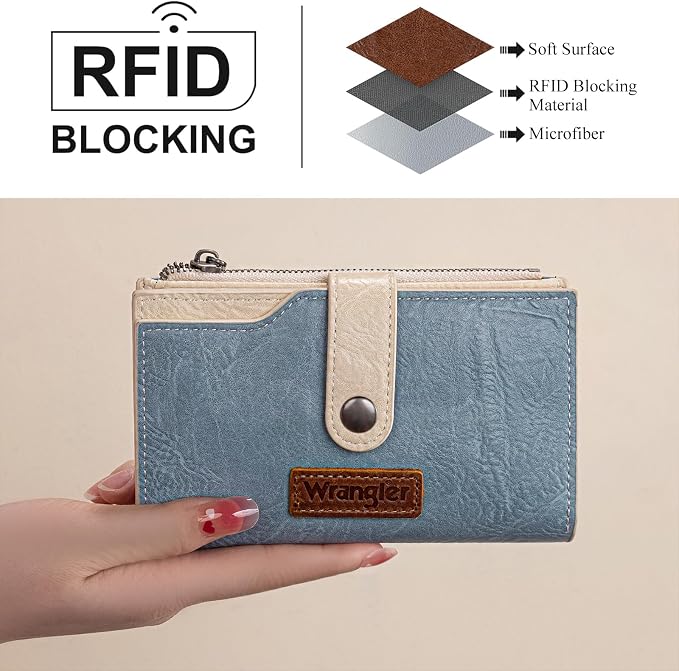 Wrangler Wallet for Women Bifold Card Holder with Zipper and ID Window - Image 2