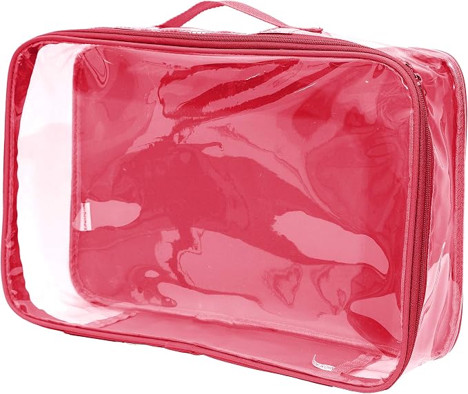 Large Clear Travel Packing Cube/See-Through PVC Organizer for Suitcase/Multipurpose Pouch w/Handle/Dress Shirts, Pants, Cashmere, Sweaters & Seasonal Linen Storage Protection (Burgundy) by EzPacking