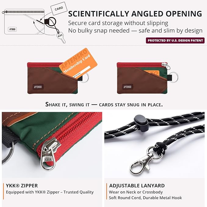 RFID Blocking Travel Wallet with Adjustable Lanyard, Small Nylon Zipper Pouch and Badge Holder for ID, Credit Cards, Cash, Keys, Commuters (Coffee+DarkYellow) - Image 5