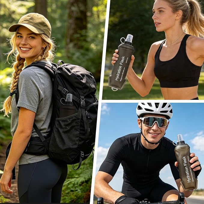 2Pcs 500ml Soft Flask, TPU Collapsible Soft Water Bottle for Hydration Pack, Running Vest, Leak-Proof Folding Water Bottle for Hiking Cycling Climbing Jogging- Grey - Image 7