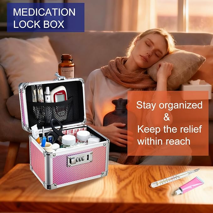 Medicine Lock Box with 3-Digit Combination Lock – Pink Lockable Storage Box for Medication, Small Lock Box for Valuables, 7" Locking Medicine Box, Lock Box for Home Travel Dorm - Image 2
