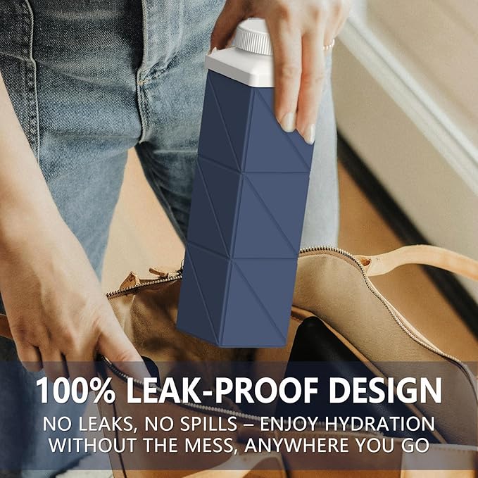 Collapsible Water Bottles, 24 oz (720 ml), Portable Travel Water Bottle | Leakproof & Reusable, Lightweight Foldable Water Bottle for Traveling, Hiking, Gym, Sports & Outdoor, 2 Pack (Darkblue+Green) - Image 4