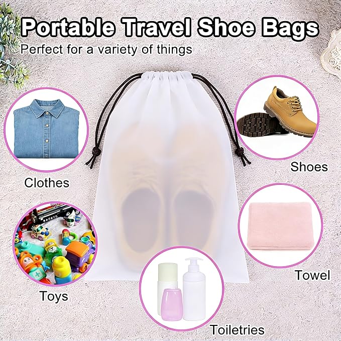 100 Pack Travel Shoe Bags, Waterproof Clear Shoe Storage Bags with Drawstring, Large Portable Shoe Organizer for Packing, 15.7 x 11.8 Inch Travel Essentials for Women and Men (Translucent) - Image 7