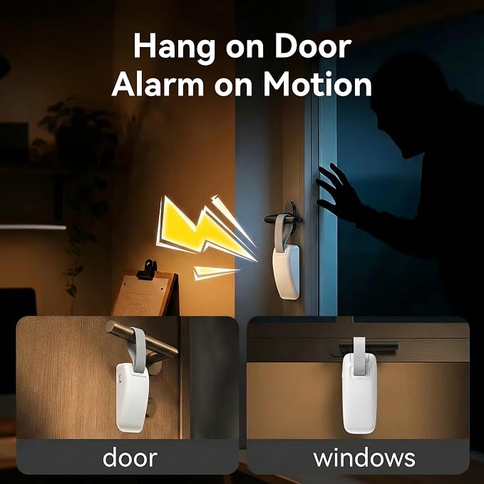 Door Stop Alarm 2-in-1, 120dB Under Door Stopper & Hanging Security Device, Adjustable Sensitivity Anti Slip Floor Wedge, Portable Security Wedge for Home Travel Hotel Living Alone, White - Image 2