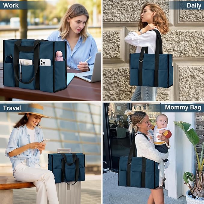 Becokan Large Tote Bag for Women Waterproof with 12 Pockets Top Zipper Closure Utility Teacher Nurse Bags for Work School - Image 6
