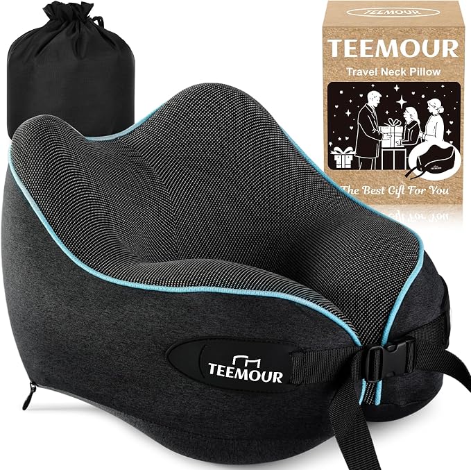 Teemour Neck Pillow for Traveling, Travel Neck Pillow for Airplane Travel Essentials Memory Foam Travel Pillow for Flight with 360° Support Portable, Design for Airplane, Car & Office by Teemour