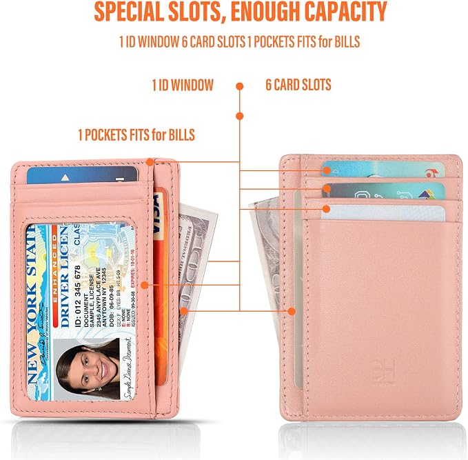 GH GOLD HORSE Slim RFID Blocking Card Holder Minimalist Leather Front Pocket Wallet for Women | Slim - Image 4