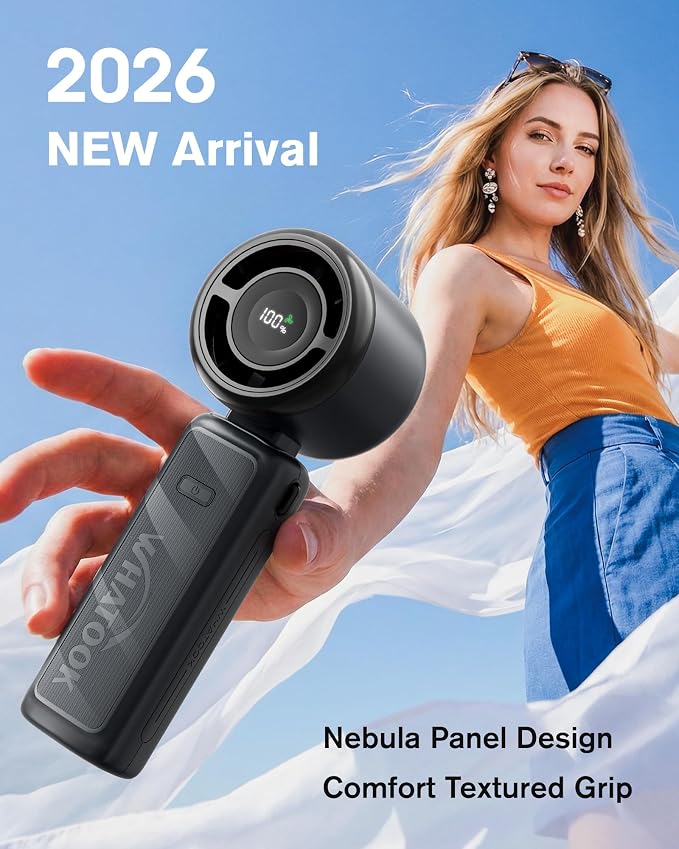 WHATOOK High Speed Handheld Fan Rechargeable Personal Portable Fan | 4000mAh 12 Hours 9m/s Strong Wind Cooling, Rechargeable Battery Small Hand Held Fans for Cruise Travel Theme Parks - Image 2