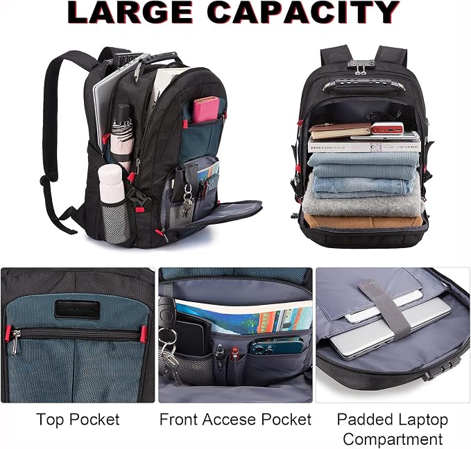 LOVEVOOK Large Laptop Backpack for Men,18.4Inch Heavy Duty Travel Backpack | TSA-Friendly with Anti-Theft,Carry On Flight Approved,College Work Bookbag,Water Resistant Business Backpack for Men Women - Image 3