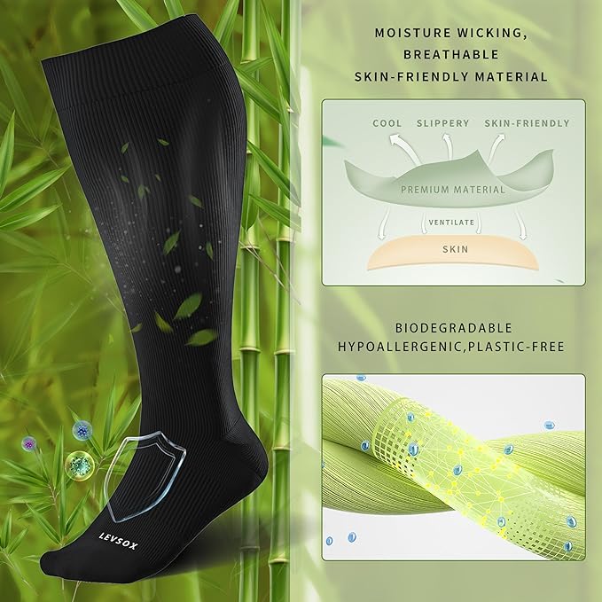 LEVSOX Wide Calf Compression Socks for Women&Men Plus Size 15-20mmHg Knee High Large Support Stockings for Circulation - Image 3