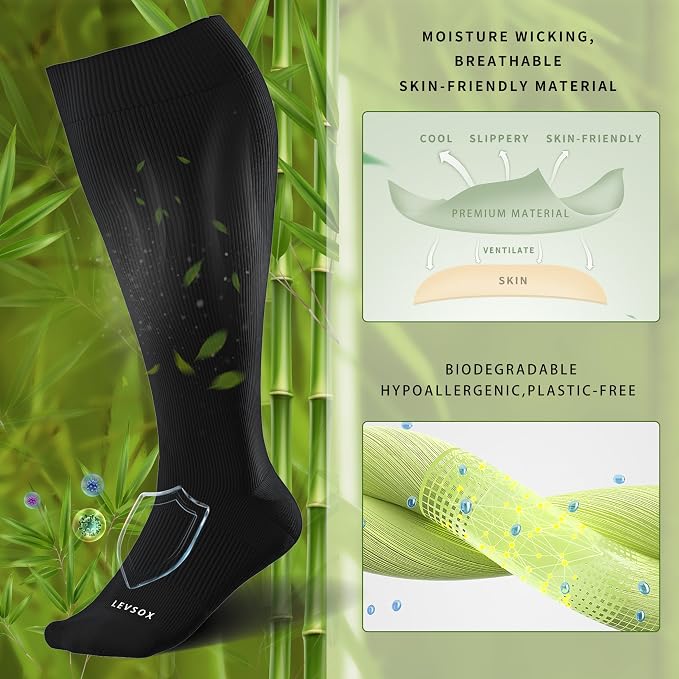 LEVSOX Wide Calf Compression Socks for Women&Men Plus Size 15-20mmHg Knee High Large Support Stockings for Circulation - Image 3