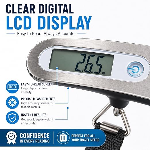 Brookstone Digital Luggage Scale, Compact Handheld, Portable | Quick Accurate Readings on the Go, Durable Strap and Hook System Attaches to Bags, Clear Display, Rechargeable for Trips - Image 4