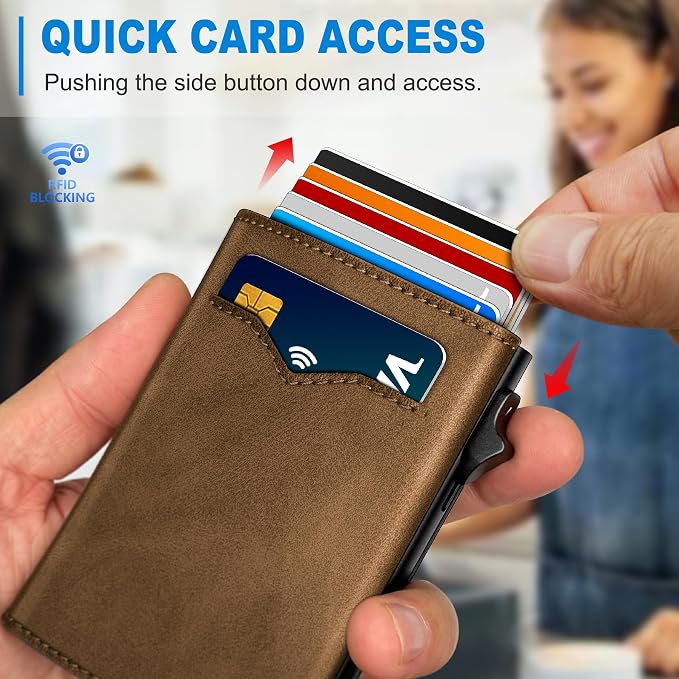 Wallet for Men,with Cash Pocket 2 ID Window 9-13 Cards,Metal Case Smart Slim Pop Up Credit Card Holder Flip with Magnetic Closure RFID Blocking Trifold wallet with Gift Box - Image 5