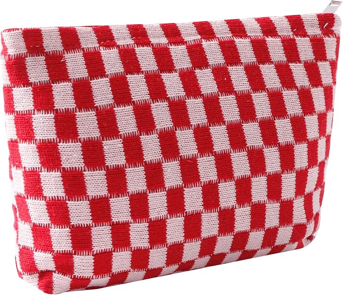 Cosmetic Bags for Women - Corduroy Cosmetic Bag Aesthetic Women Handbags Purses Smile Dots Makeup Organizer Storage Makeup Bag Girls Case Bags (Q-Checkered Rose pink) by Gardsell