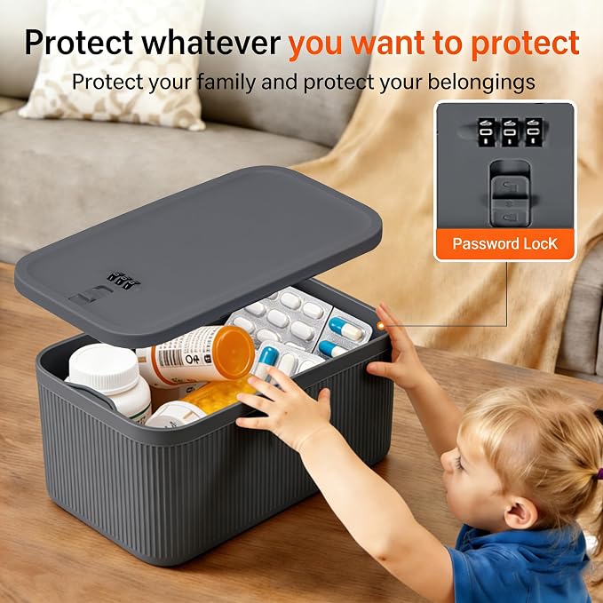 Lockable Storage Box, Large Lock Box with Combination Code – 5cm Taller Version for Medication Safe, Phone Jail, Food Snacks, First Aid Kits, Refrigerator, Office, School, Home, Travel Gift - Image 3