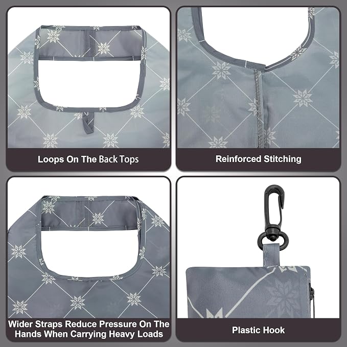 HOLYLUCK Reusable Grocery Bags,Heavy Duty Foldable Shopping Tote Bag (Standard, Grey square) - Image 5