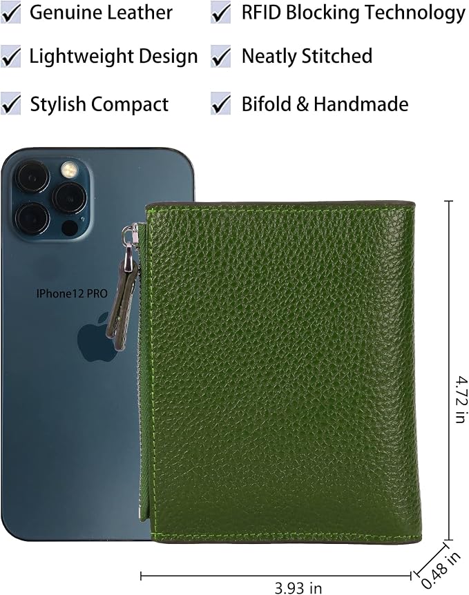 Women's RFID Blocking Leather Small Compact Bi-fold Zipper Pocket Wallet Card Case Purse with id Window - Image 4