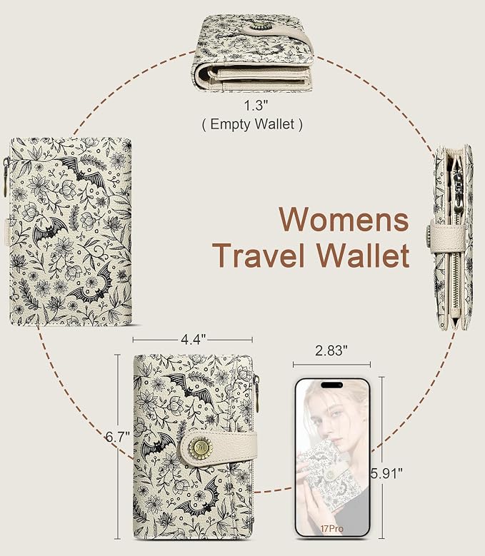 Goth Bat Wallet Women RFID, Passport Holder, Credit Card Holder | 6.7" x 4.4" x 1.3" Bifold, Travel billfold, Zipper Pocket, PU Leather, Clutch, Purse, ID Window, Pen Holder, Gift Ladies Girl - Image 5